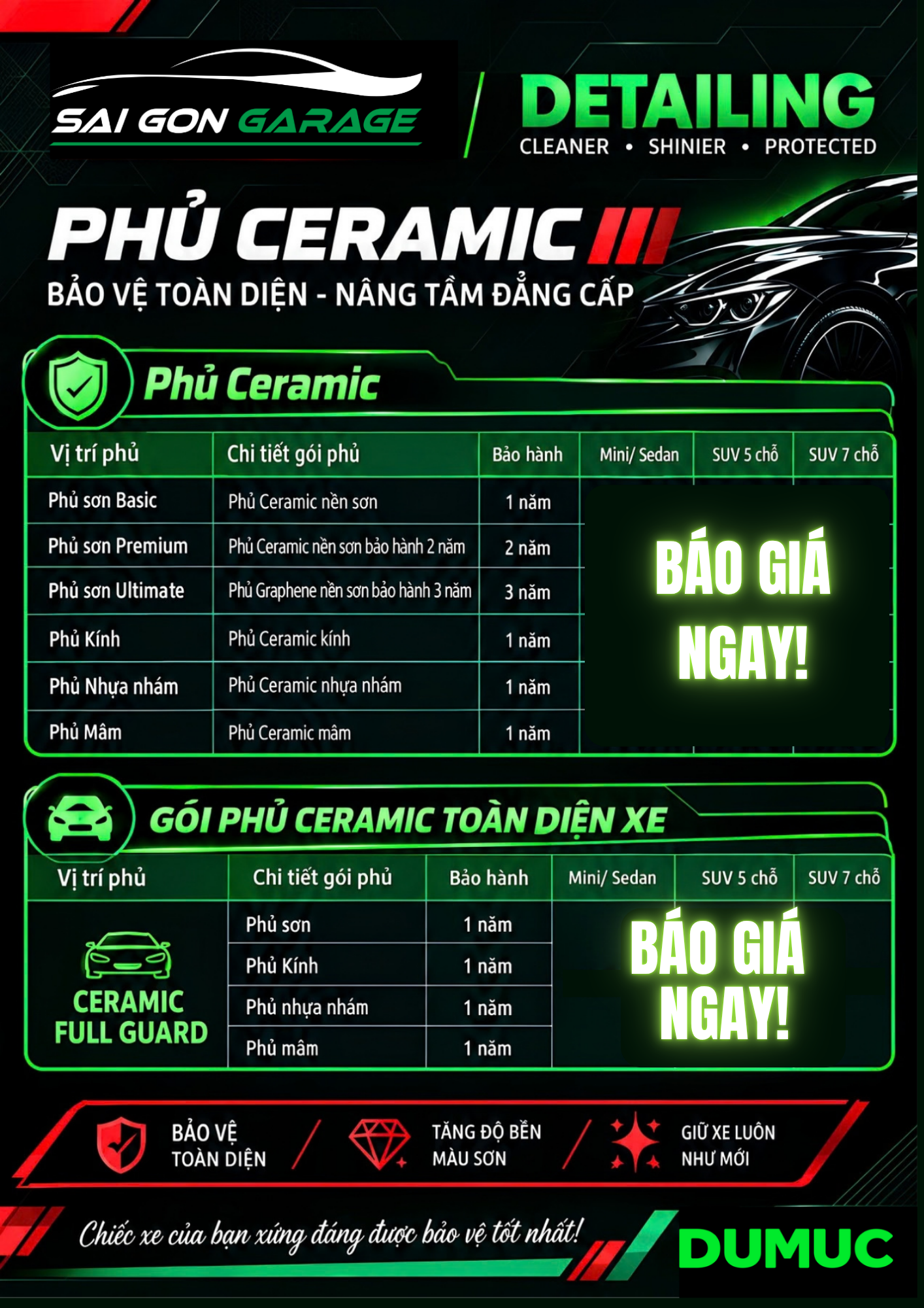 Bảng Giá Phủ Ceramic Cao Cấp